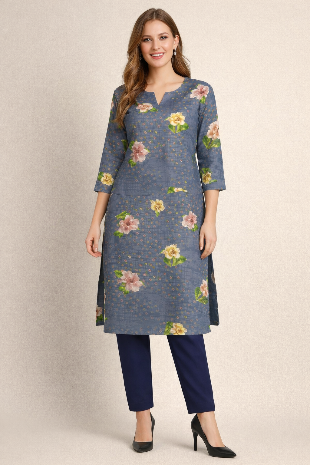 Stale gray floral  salwar kameez Dupatta chest size 42