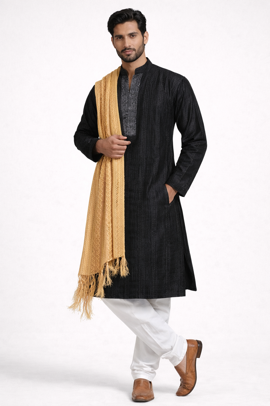 Gold Men Dupatta Shawl Match Kurta Sherwani Indian Wedding Bollywood