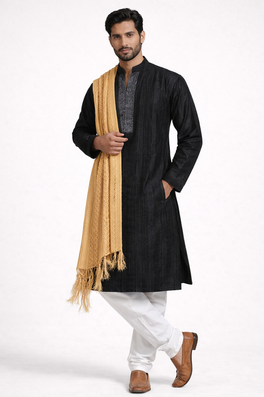 Gold Men Dupatta Shawl Match Kurta Sherwani Indian Wedding Bollywood