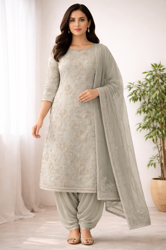 Gray Embroidered salwar kameez dress plus size 54 Indian wedding bollywood party wear
