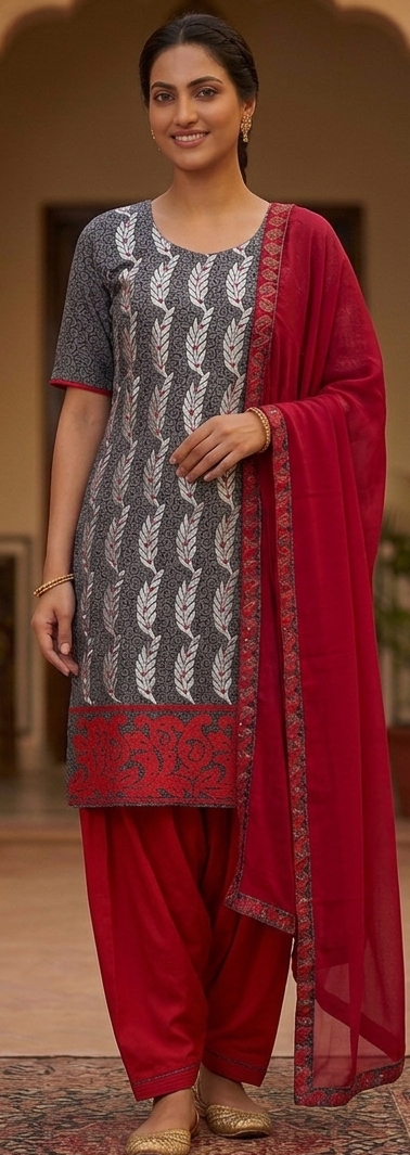 Gray embroidered Cotton salwar kameez dress plus chest size 44 large