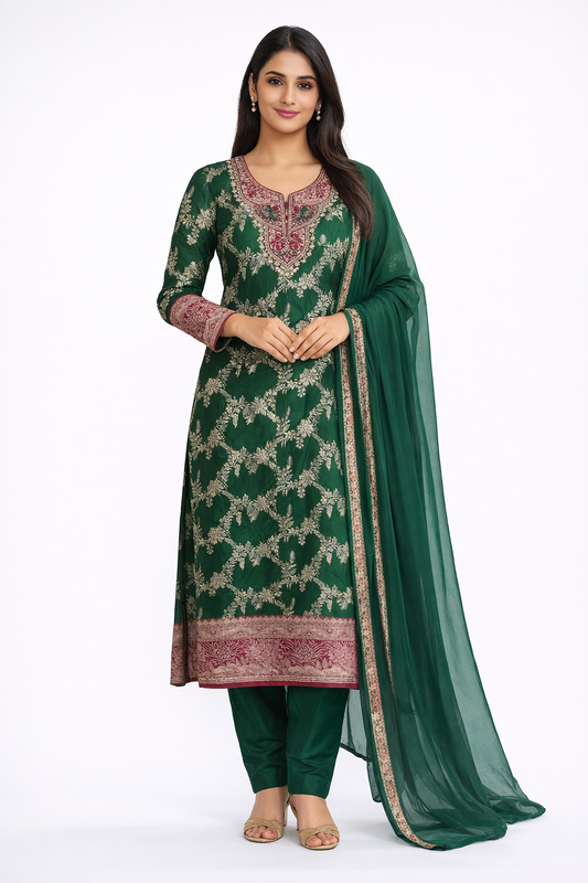 Green Banarsi Salwar kameez Dress Plus size 50