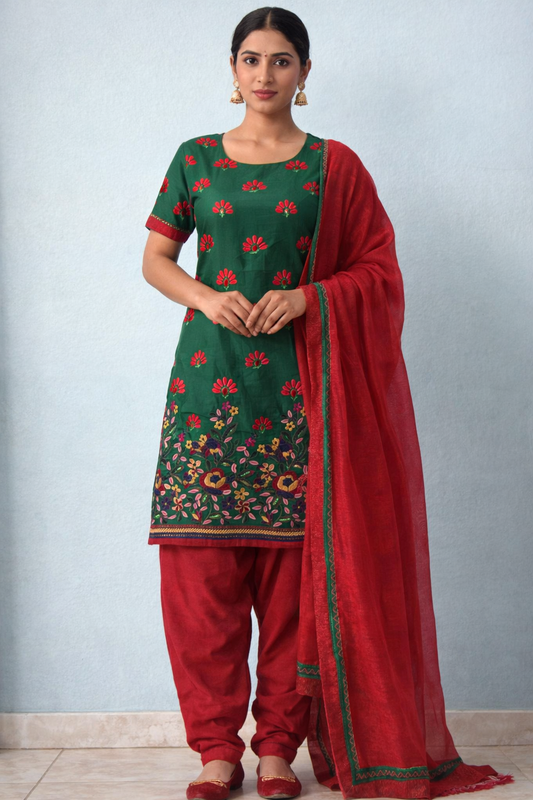 Green Embroidered Salwar kameez Dress Plus chest size 48 Short sleeves