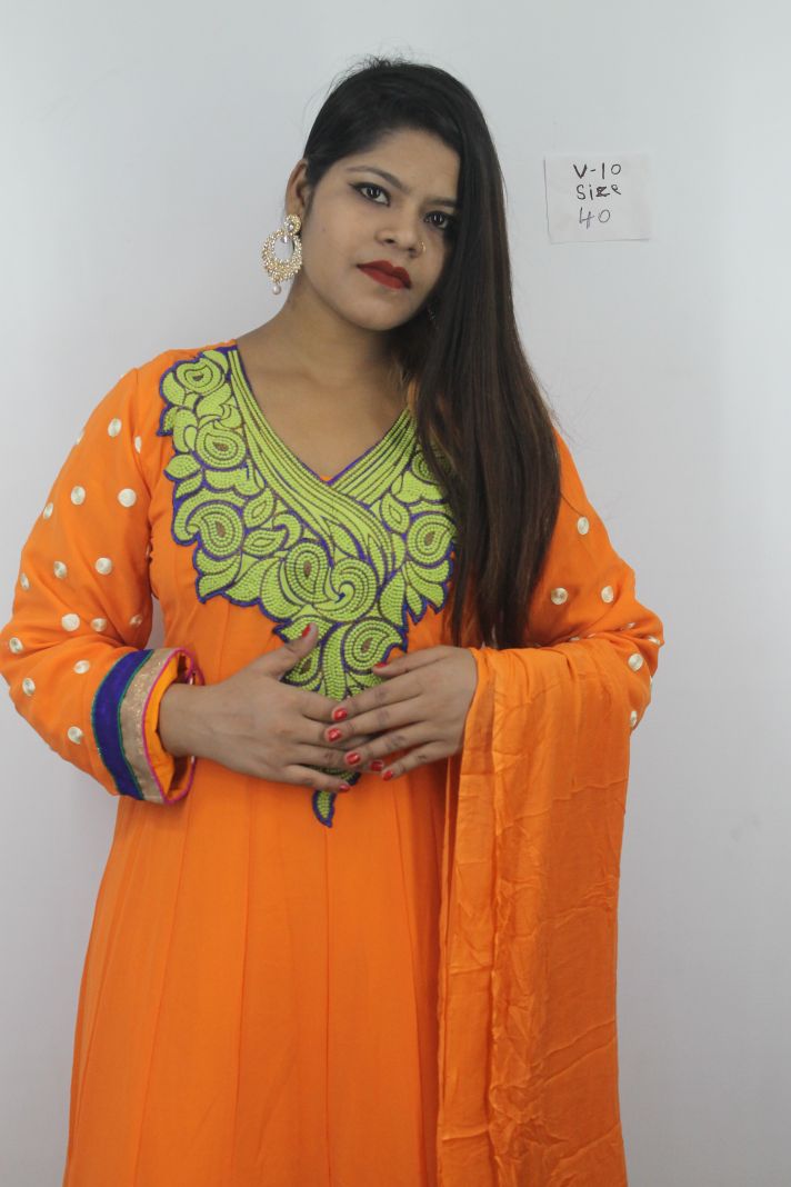 Orange Anarkali Salwar kameez Dress Indian wedding party wear Size Xsmall