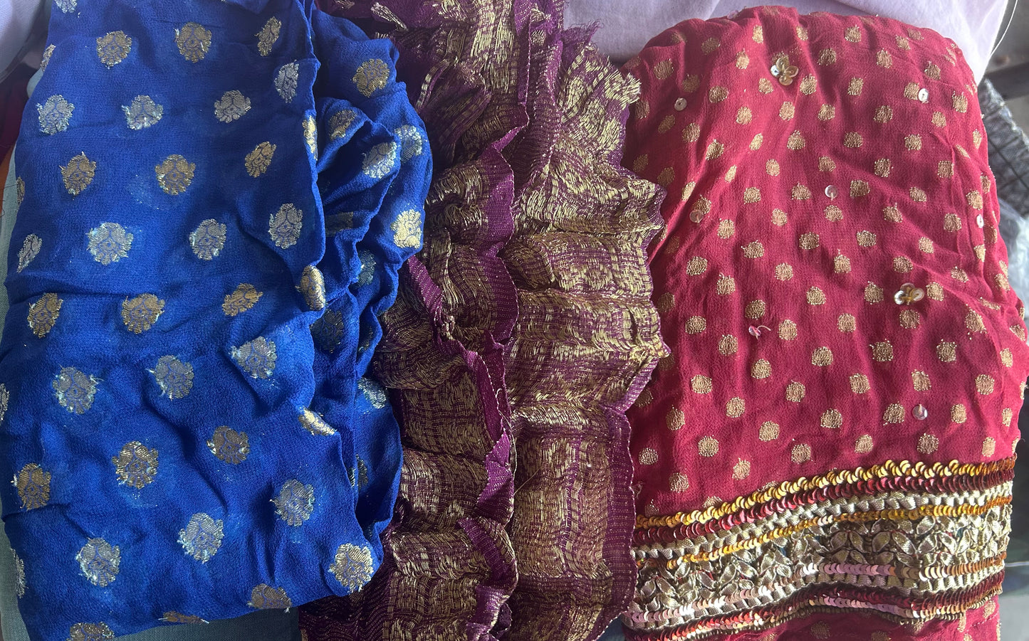 Set of 10 Small Beaded Fabric Pieces for Art, Craft, Décor & Doll Clothes