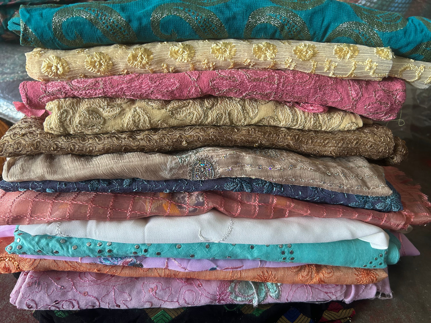 Set of 10 Small Beaded Fabric Pieces for Art, Craft, Décor & Doll Clothes