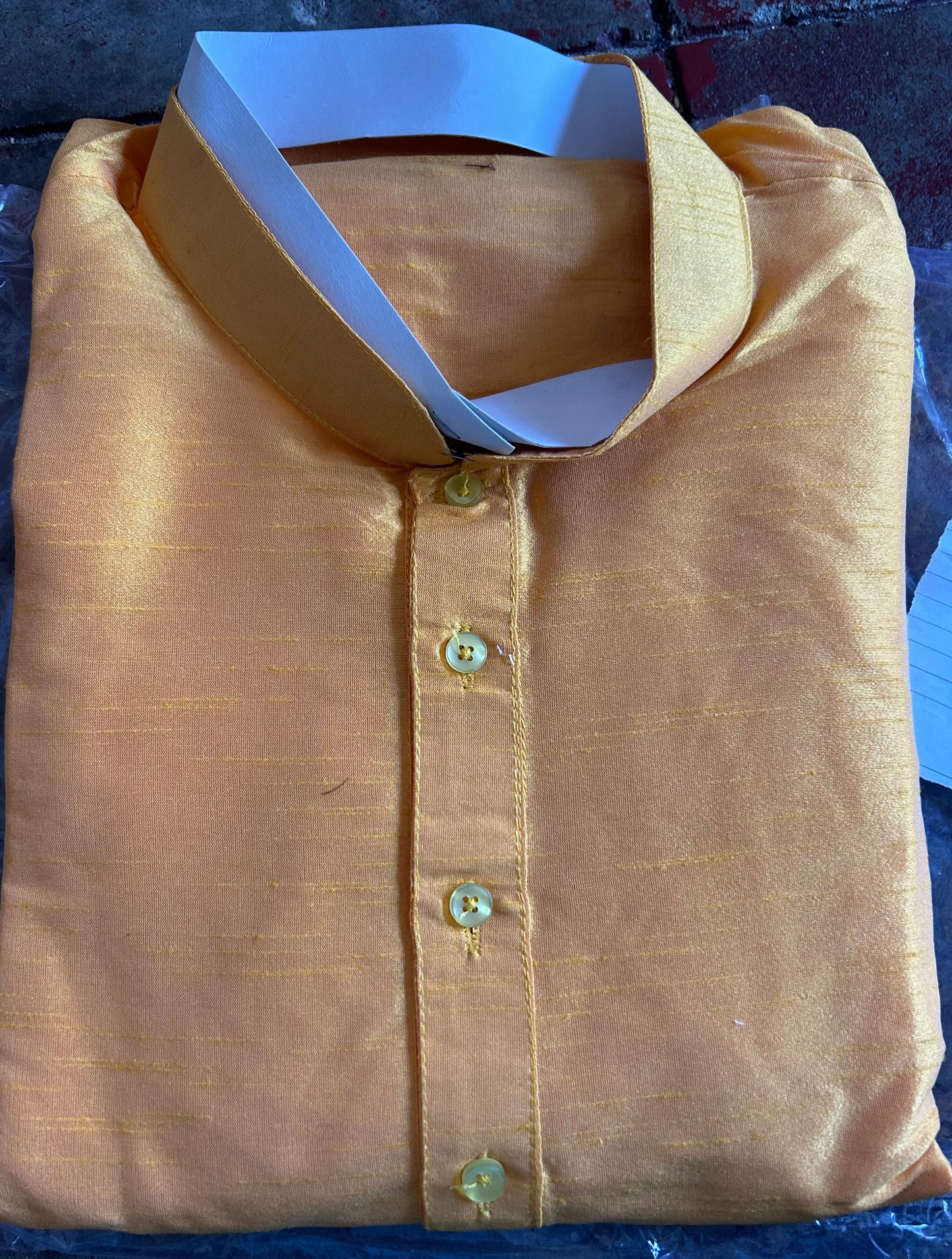 Orange silk men kurta pajama set size XL