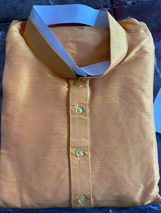 Orange silk men kurta pajama set size XL