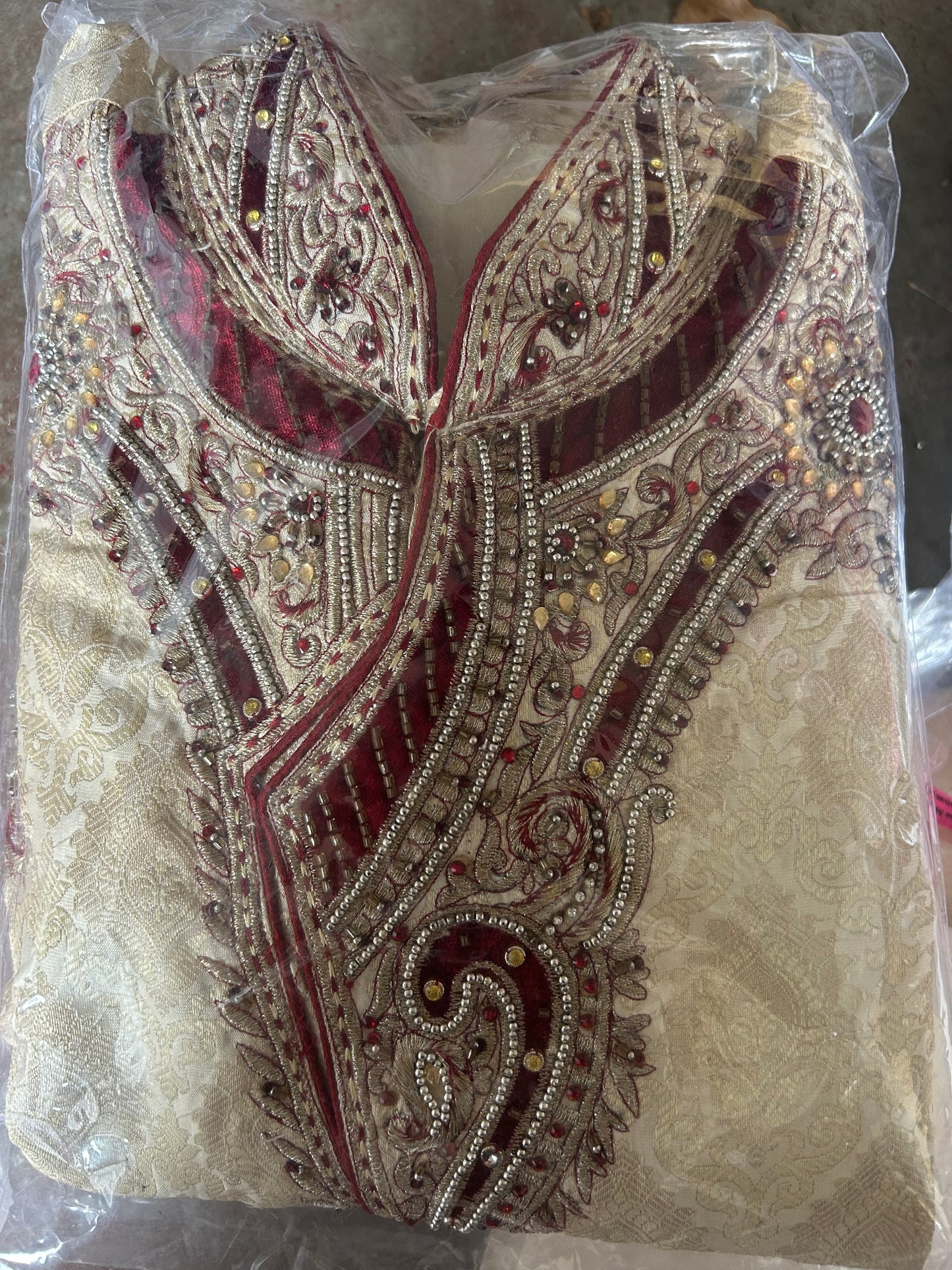 Beige Men sherwani set Indian Wedding party wear Bollywood Size XL & XXL