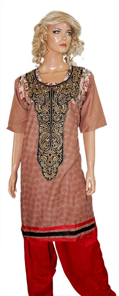 Brown Cotton Salwar kameez Dress Plus Size 50