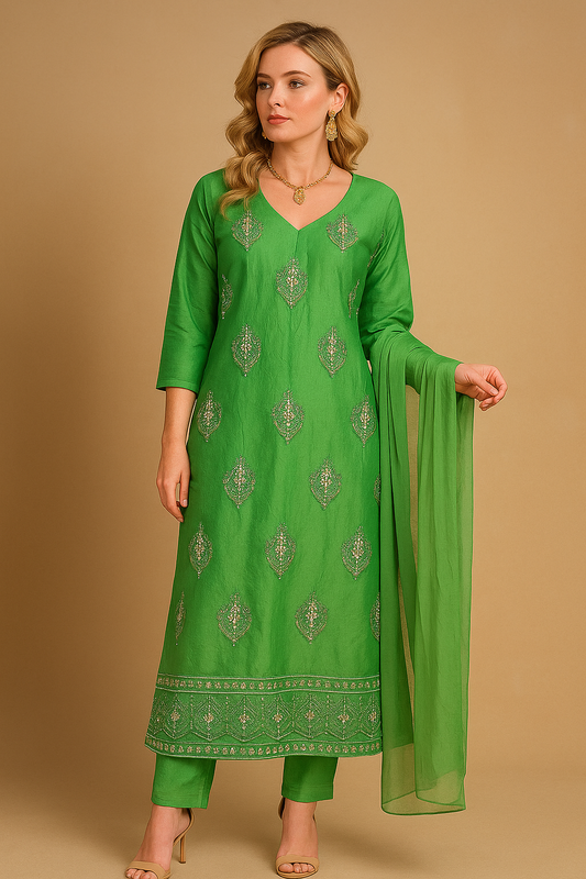 Green salwar kameez Dupatta set plus chest size  48