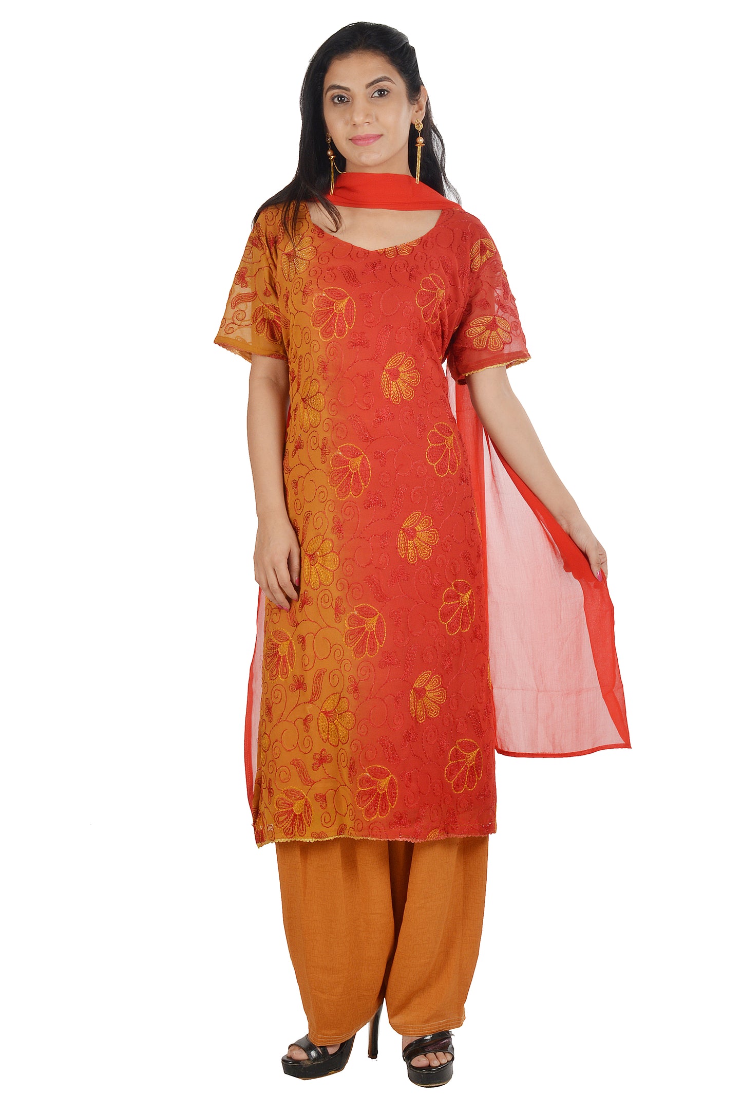 Red Embroidered salwar kameez dress plus size 52 Indian Wedding party wear
