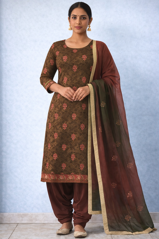 Olive Green Crepe  Plus Chest size 56 Salwar kameez Embroidered