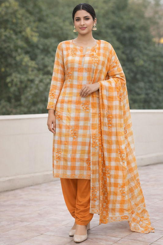 Orange Cotton Plus size 50 Salwar Kameez dress Long sleeves