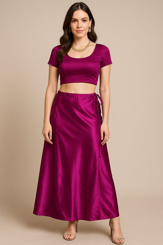 Pink Satin Indian sari saree Petticoat Underskirt  Adjustable waist plus sizes