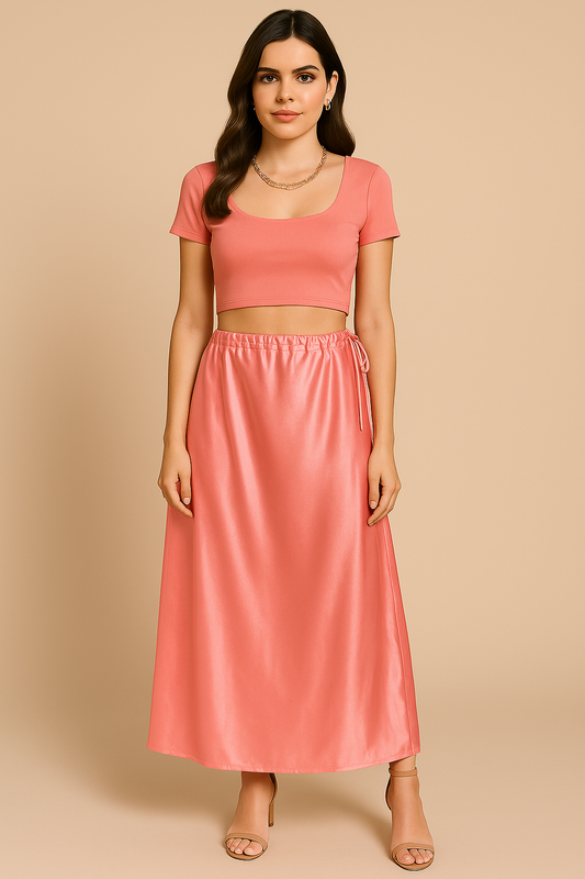 Rose Pink Satin Indian Saree Sari Petticoat Underskirt