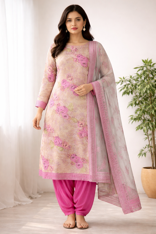 Floral elegance in pastel shades plus chest size 52