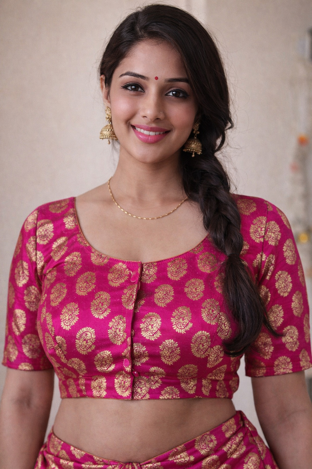 Rani Pink Gold Paisley Brocade Readymade Blouse – Sizes Up To Xl