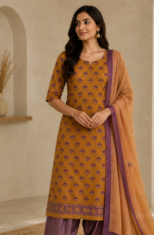 Brown  Crepe plus Chest  size 56  salwar kameez Embroidered