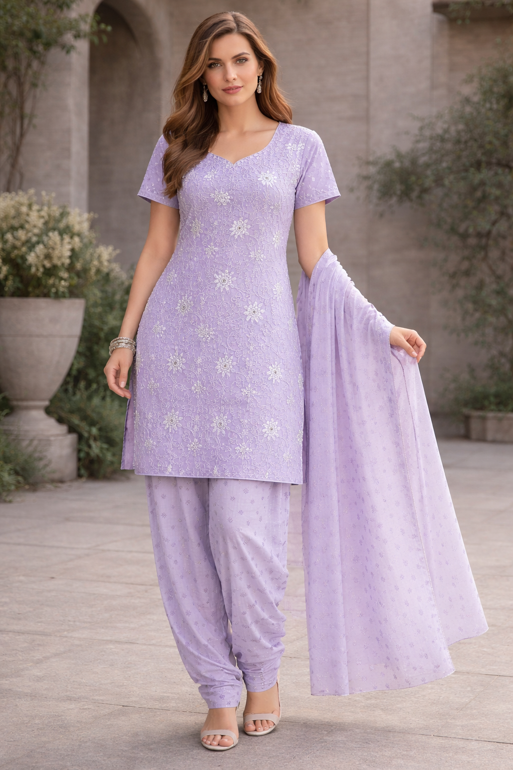 Purple Embroidered short sleeves Salwar kameez dress plus size 56