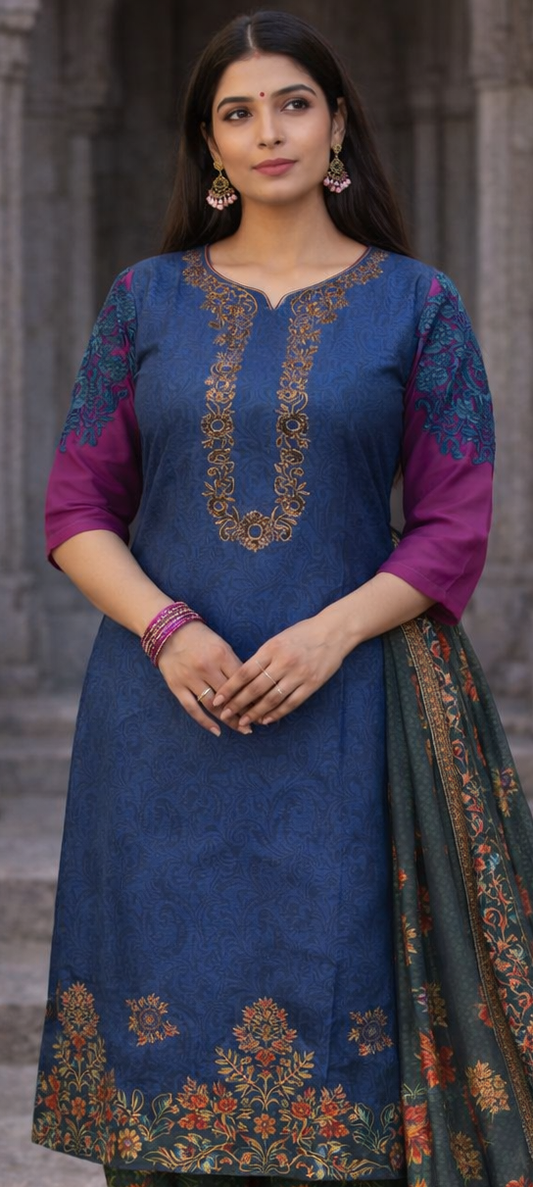 Stale Gray Plus chest Size  48 Embroidered Salwar Kameez Set