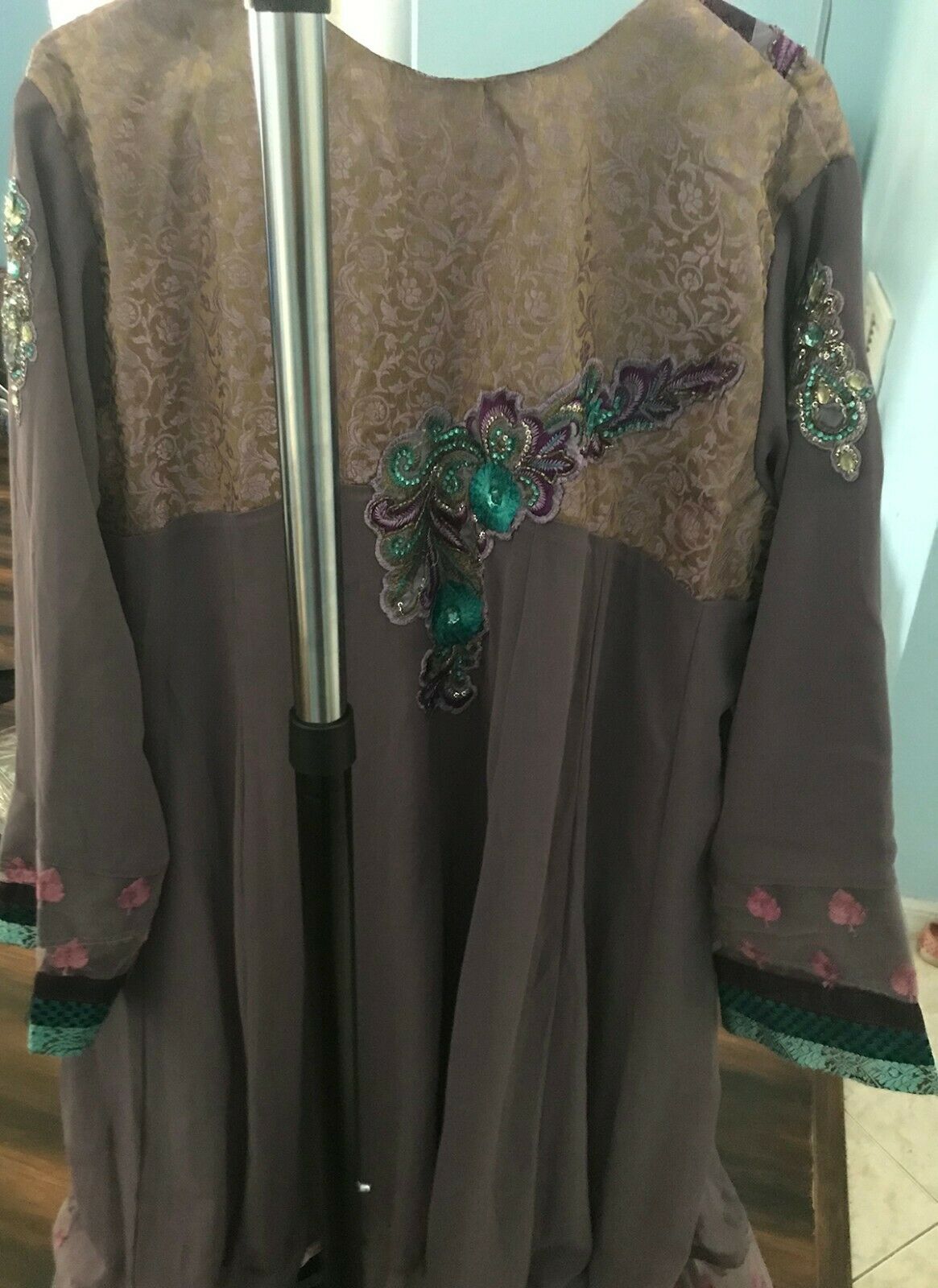 Purple Embroidered Anarkali Long Dress Salwar kameez Dress plus  Chest Size 48 indian Wedding Party wear