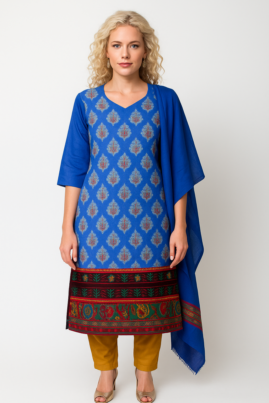 Blue  salwar kameez Dupatta set plus size 52