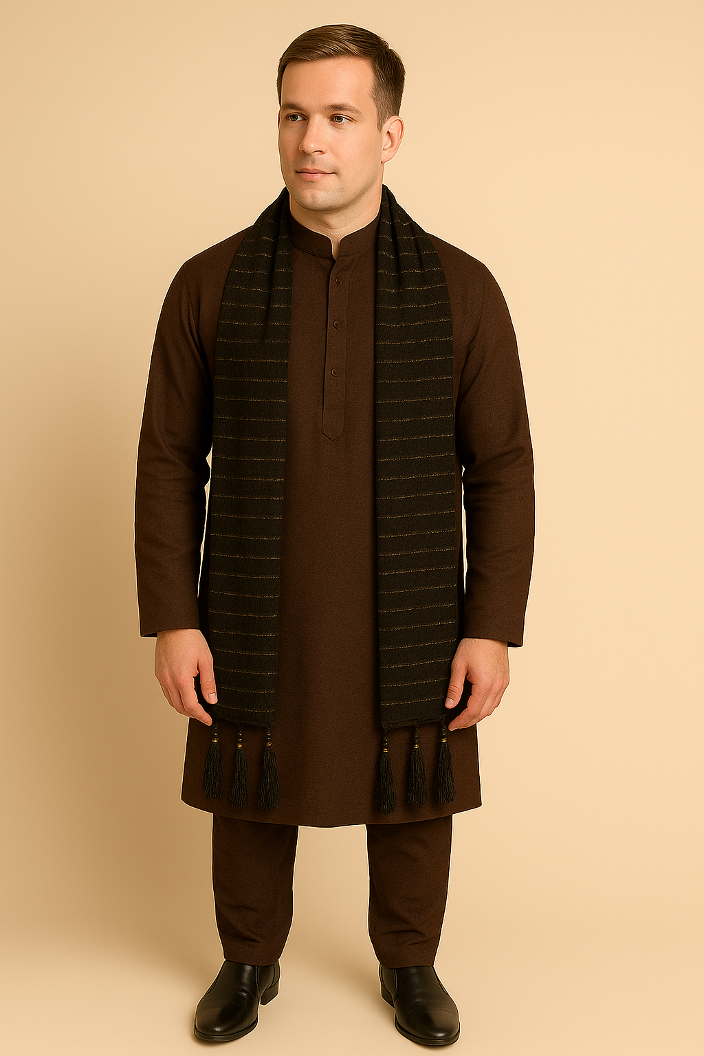 Black  Men’s Dupatta | Traditional Sherwani Stole for Weddings & Festive Wear