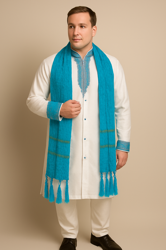 Blue Men Dupatta Shawl Scarf  Match Kurta Sherwani