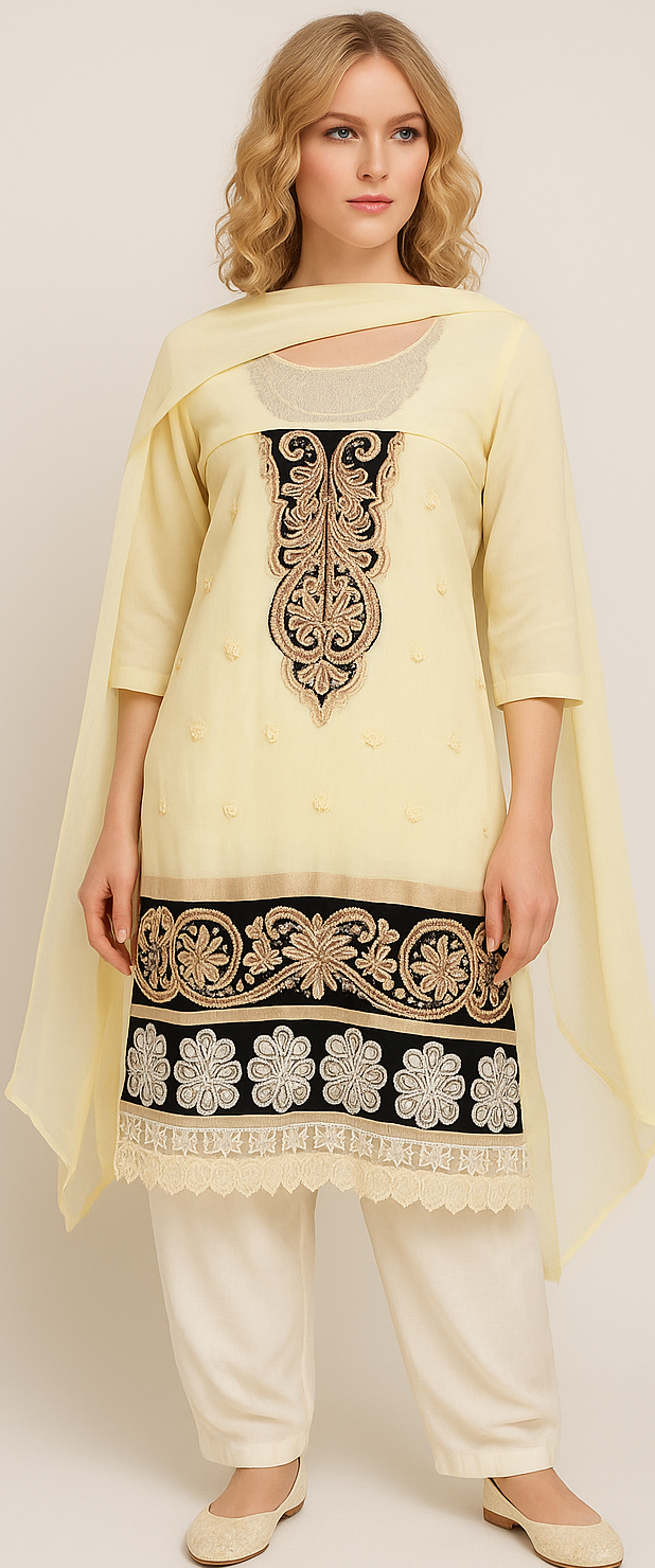 Cream embroidered salwar kameez Dupatta chest size 48