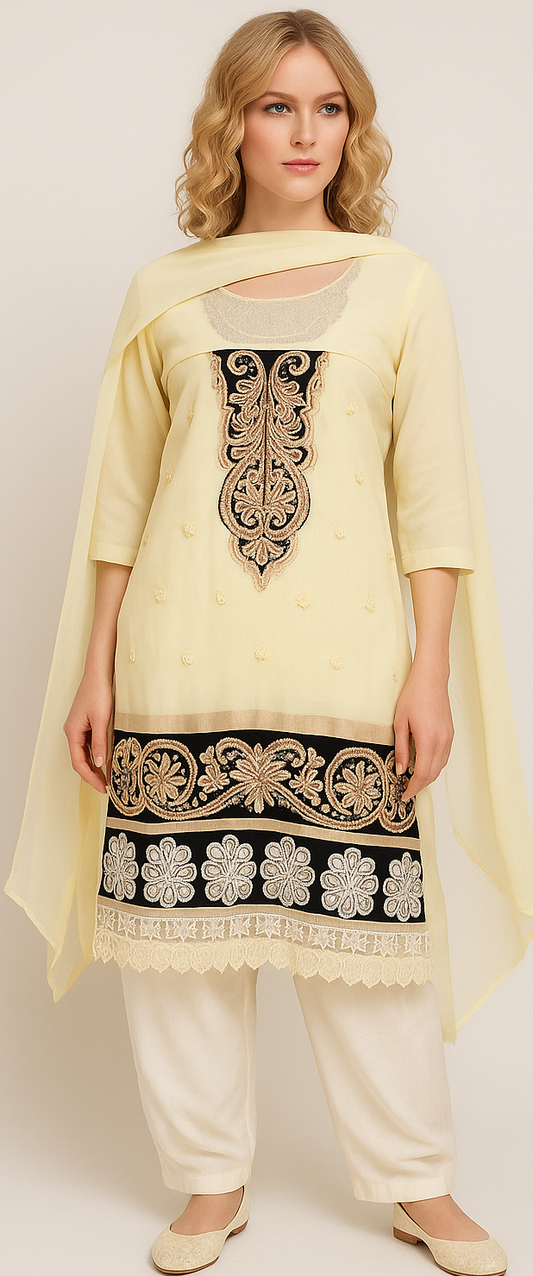 Cream embroidered salwar kameez Dupatta chest size 48