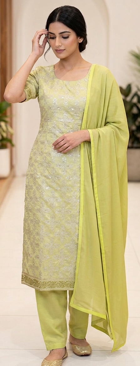 Green Embroidered Cotton salwar kameez dress plus chest size 50