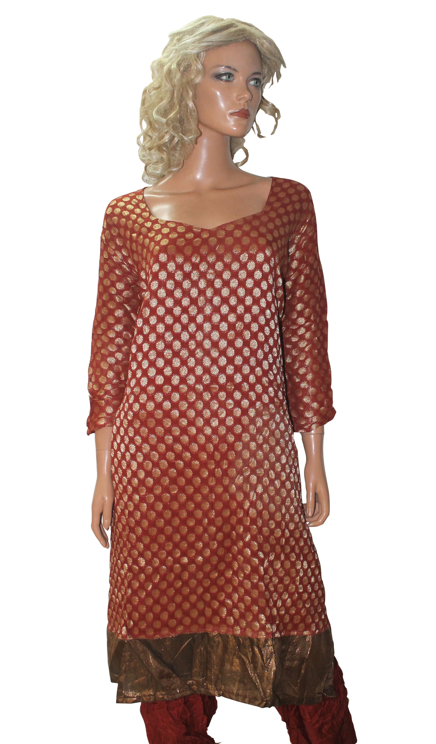 Burgundy Salwar kameez Dress Kurta  plus chest  Size 56 long sleeve