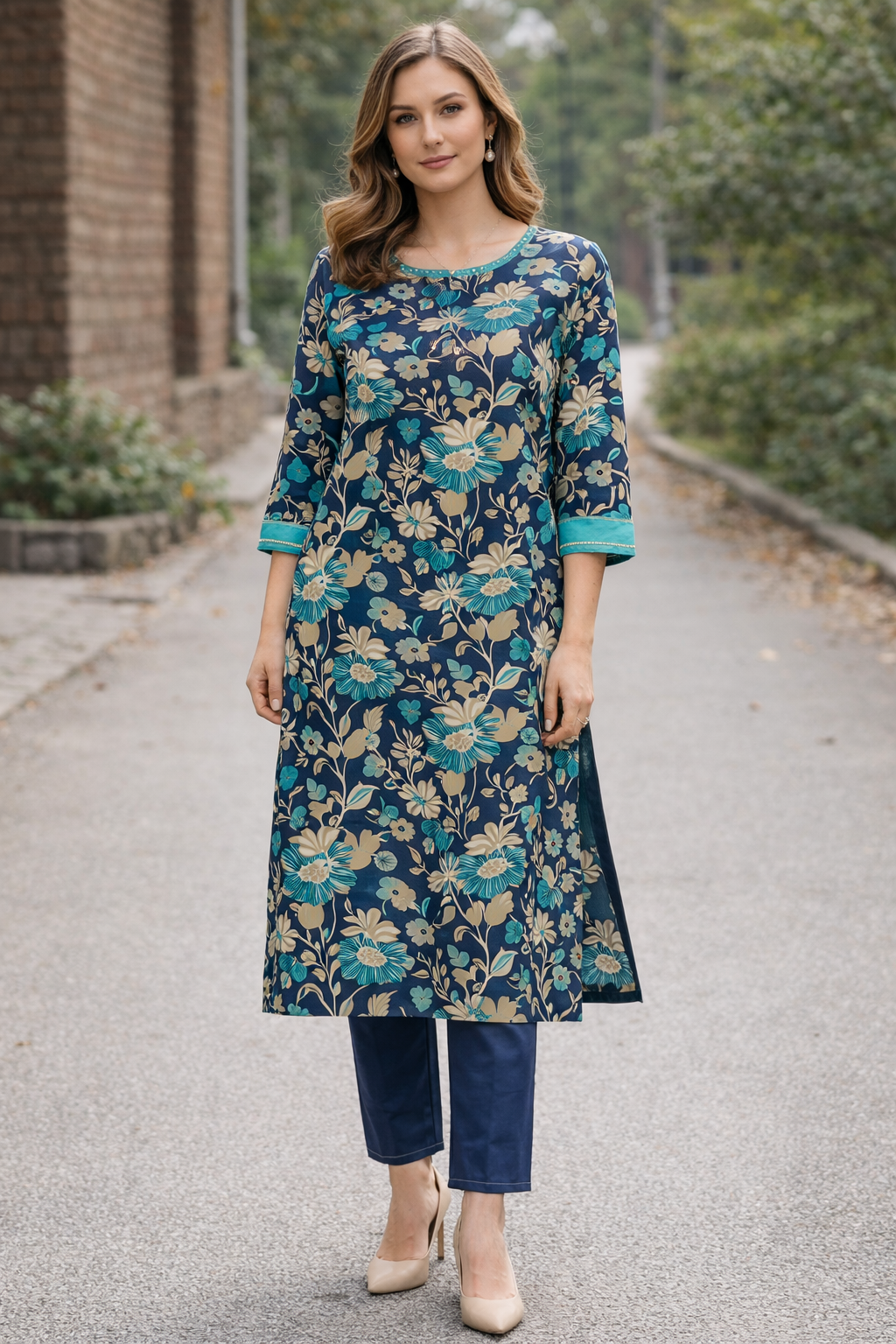 Blue Floral salwar kameez Dupatta chest size 38