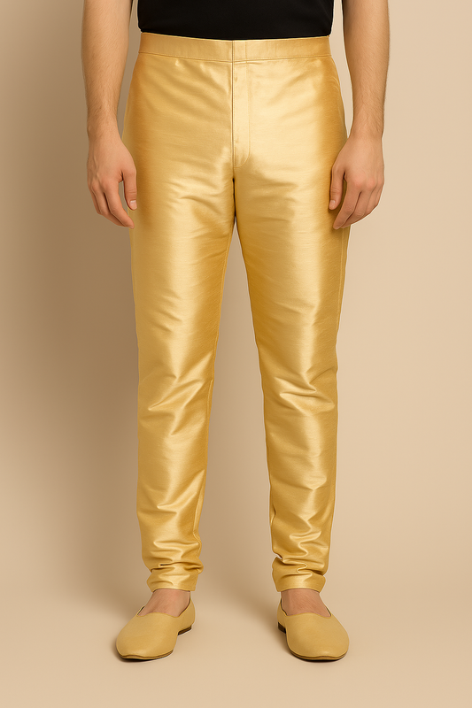 Men’s Gold Silk Pajama | Traditional Churidar Bottom for Kurta or Sherwani