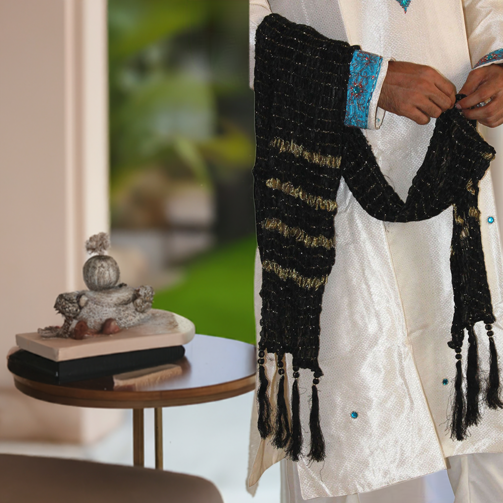 Apparelsonline Black  Men Dupatta Shawl scarf Match Kurta Sherwani