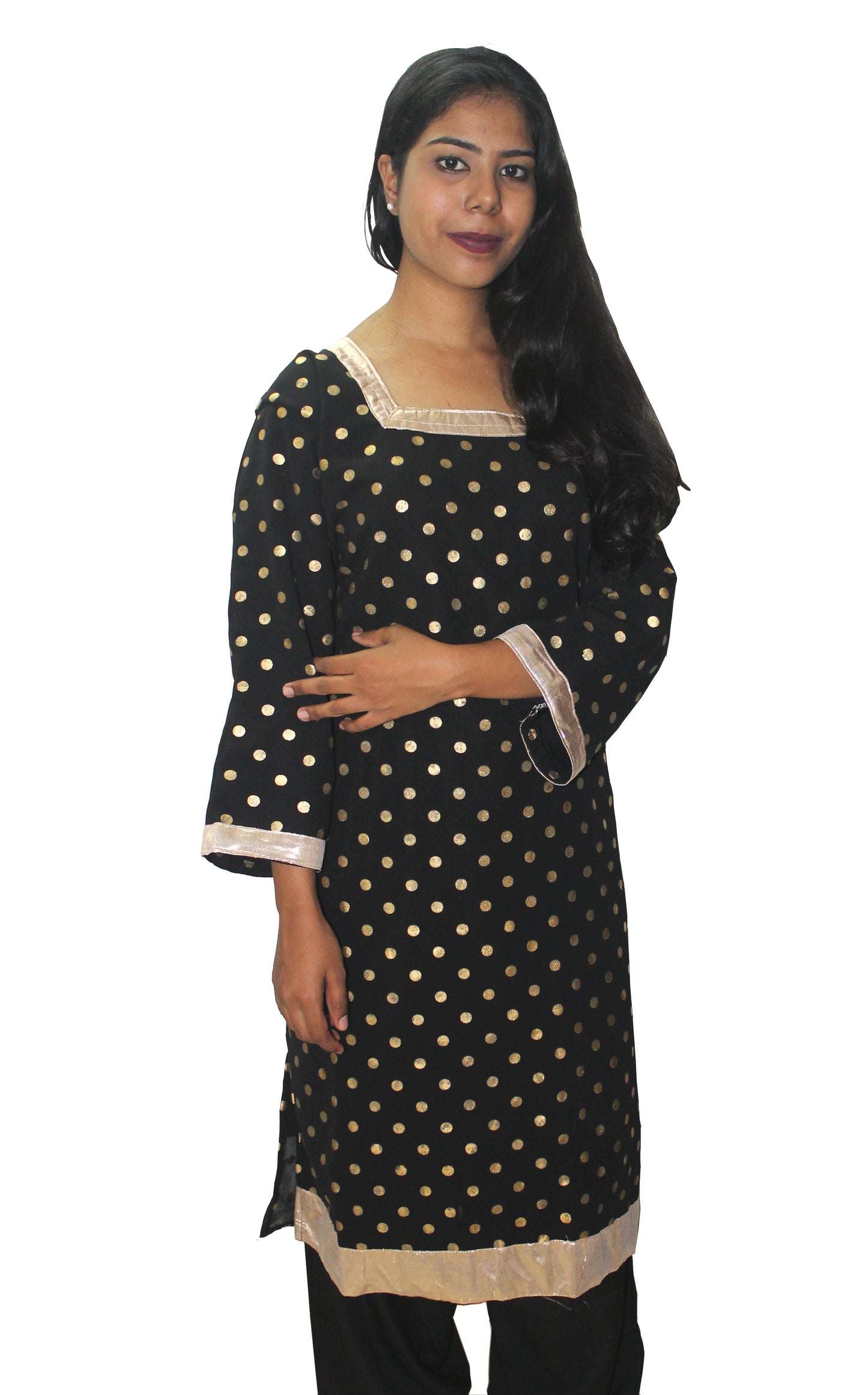 Black Polka dot  Dress Salwar kameez Dress Plus Chest Size 48
