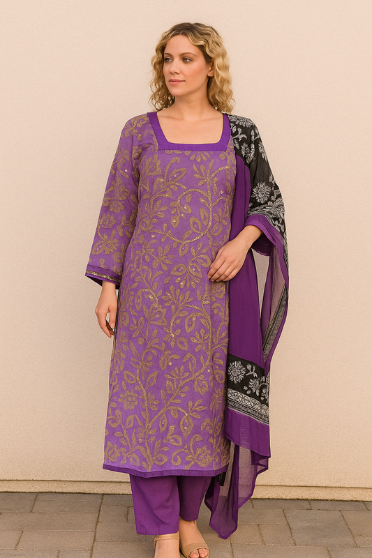 Purple   salwar kameez Dupatta set plus chest size 52