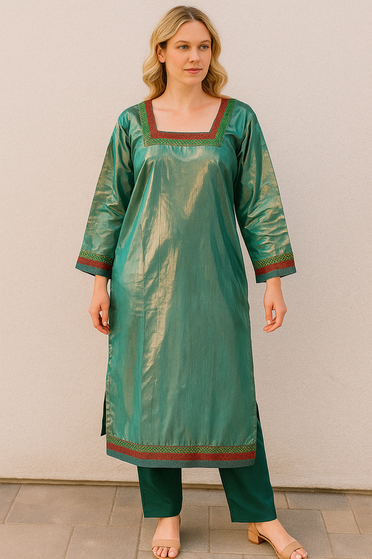 Green Shinny  salwar kameez Dupatta set plus chest size 48,50,52,54