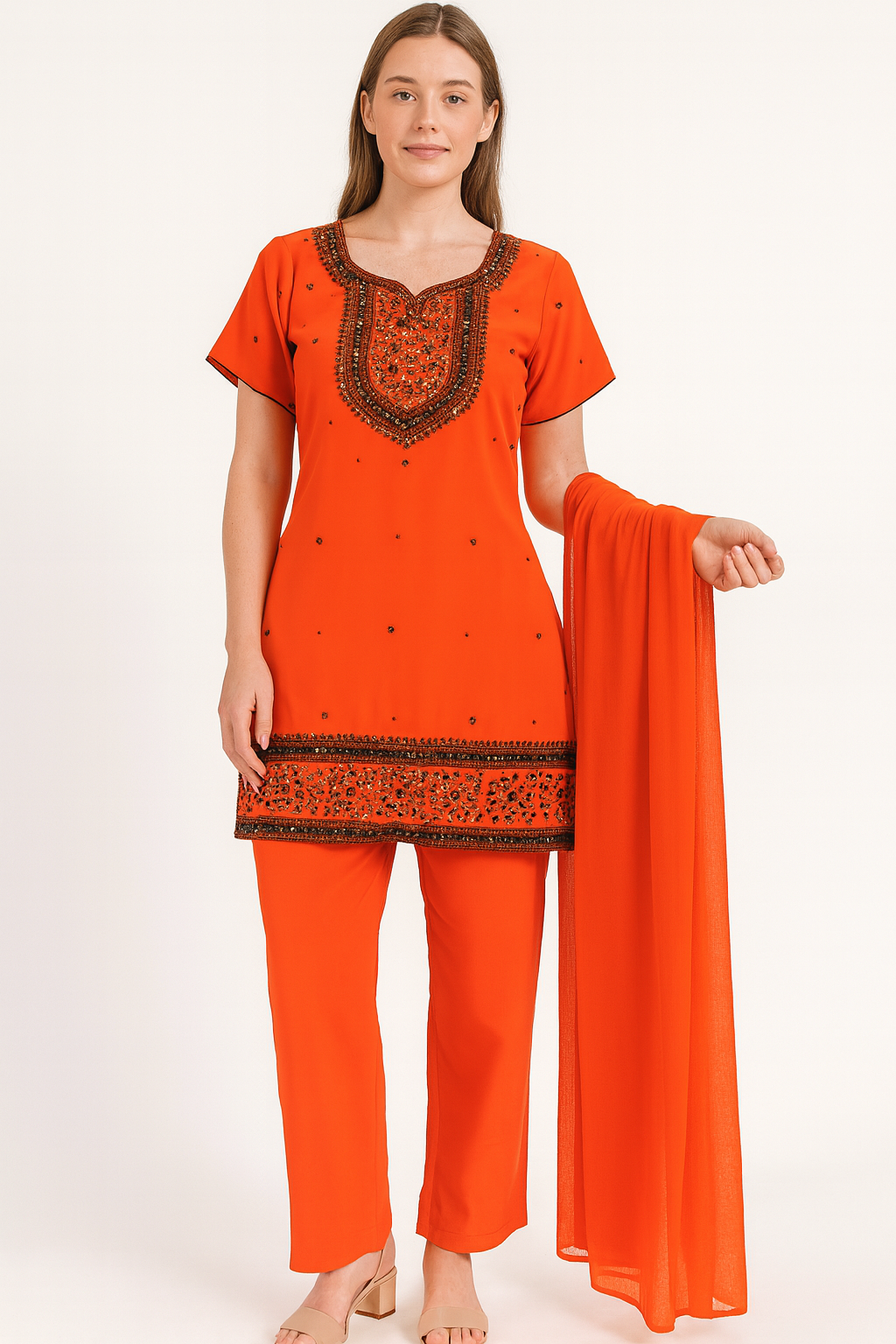 orange  salwar kameez Dupatta set chest size 36