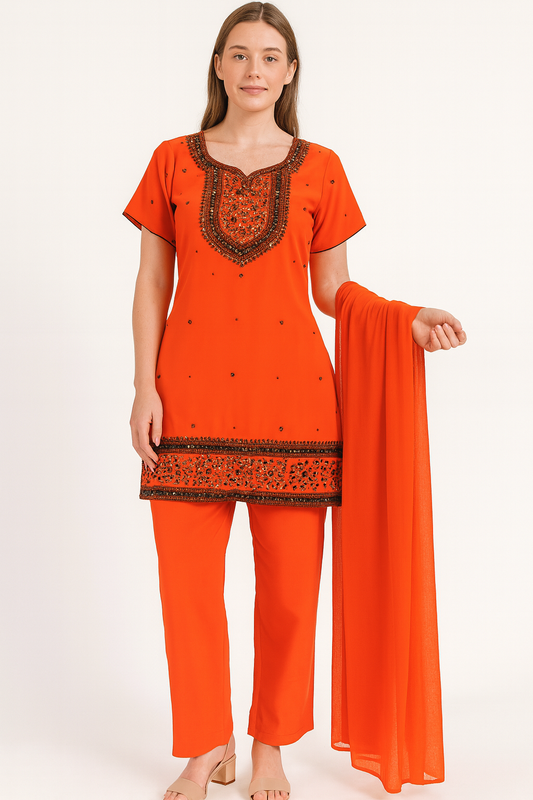 orange  salwar kameez Dupatta set chest size 36