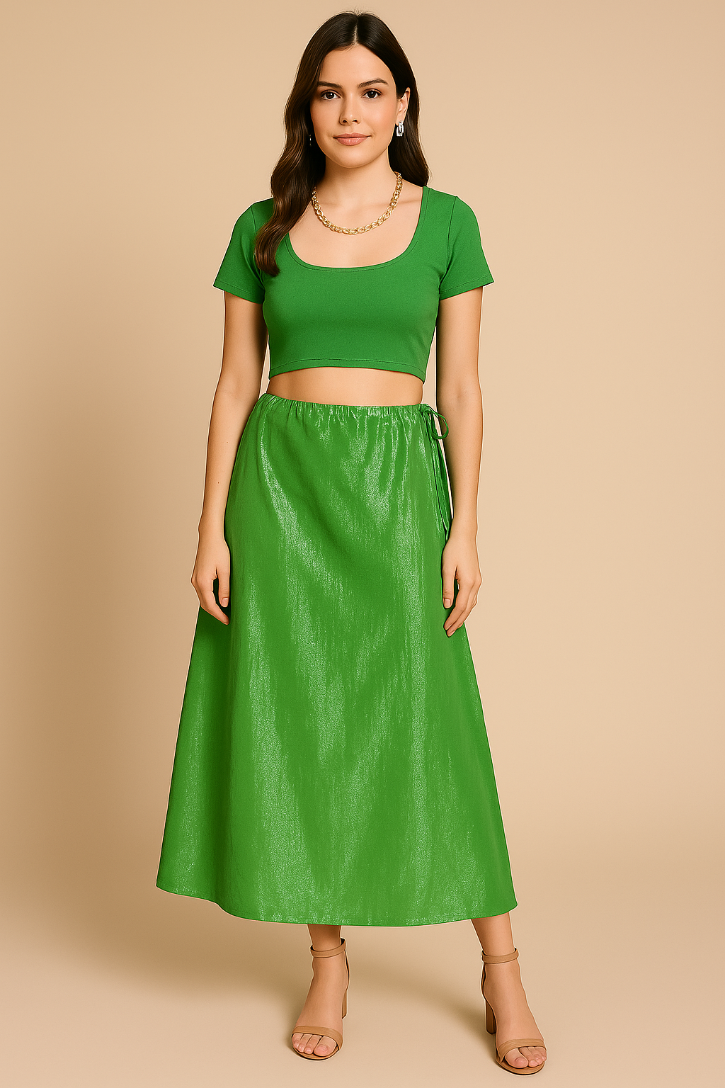 Green Shimmer Cotton Petticoat for Sarees and Lehengas – Adjustable Drawstring Waist