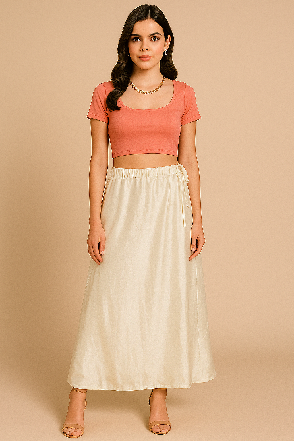 Cream  Satin Saree Petticoat