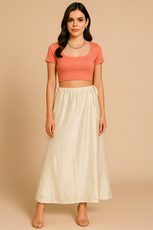 Cream  Satin Saree Petticoat
