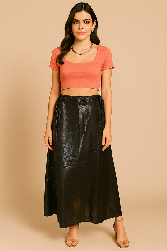 Black  Shimmer Cotton Petticoat for Sarees and Lehengas – Adjustable Drawstring Waist