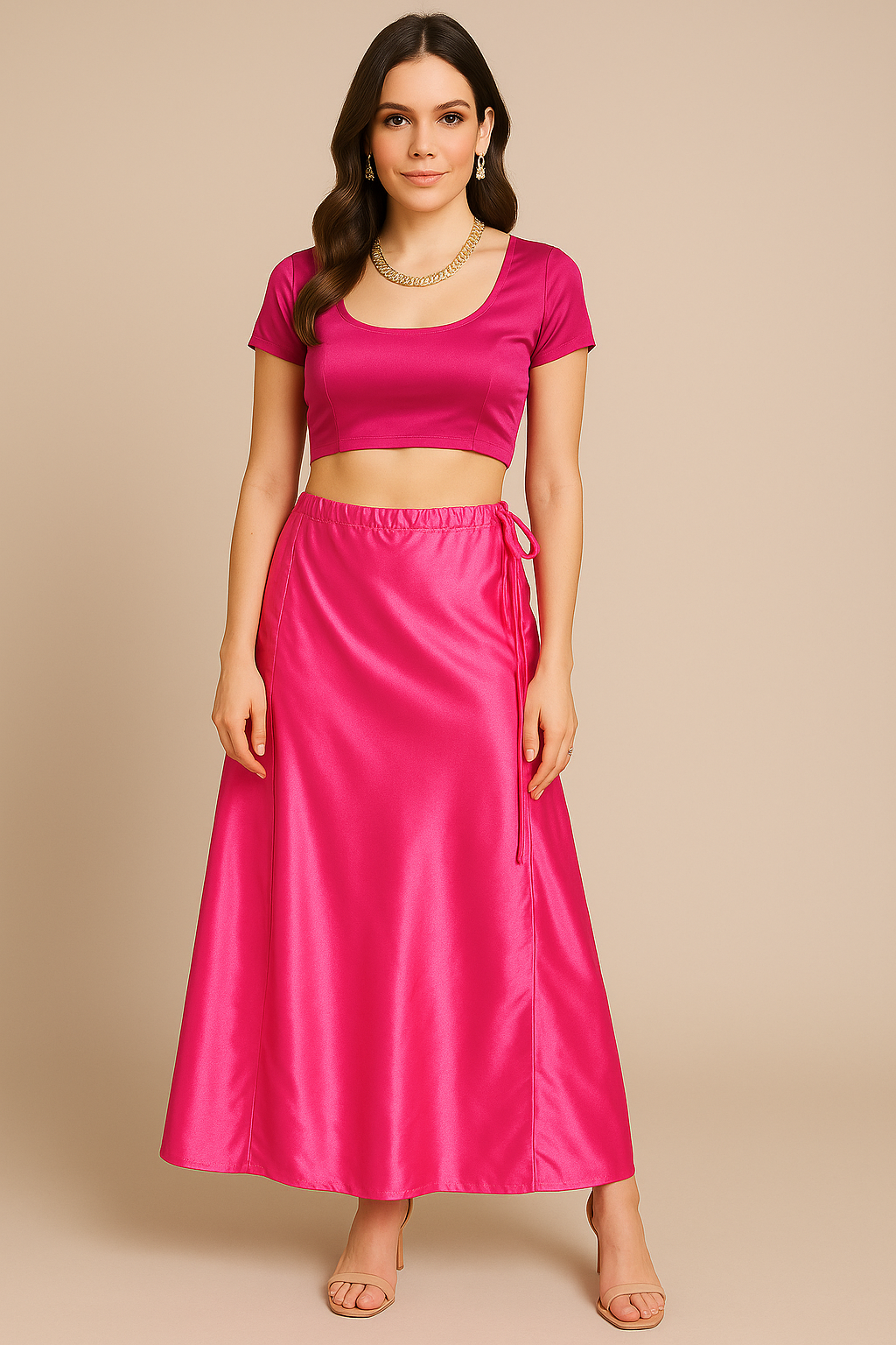 Hot Pink satin Sari saree Petticoat Underskirt slip