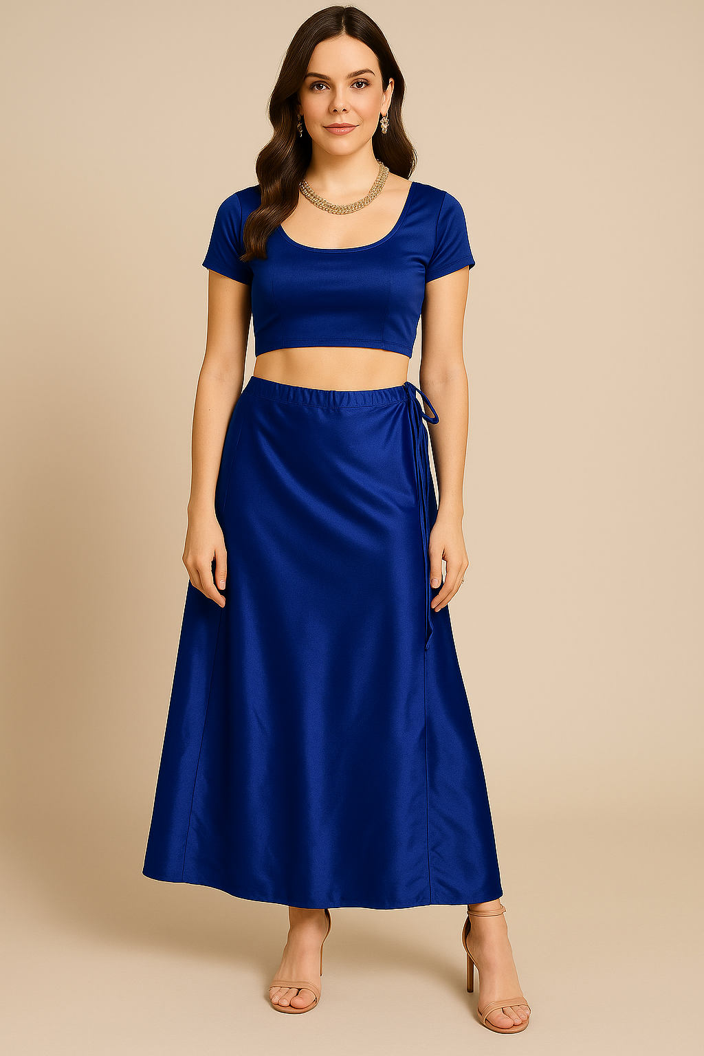 Blue Satin Indian saree Petticoat Underskirt