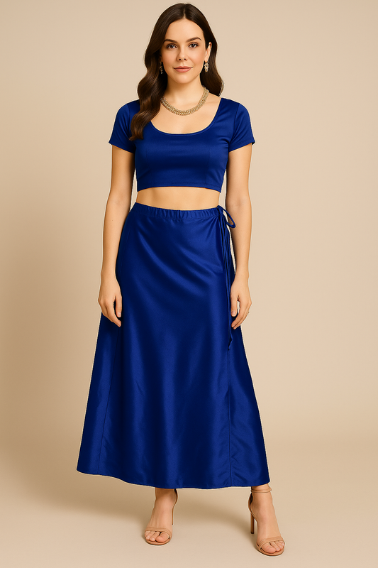Blue Satin Indian saree Petticoat Underskirt