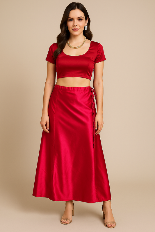 Red satin skirt saree Petticoat Underskirt