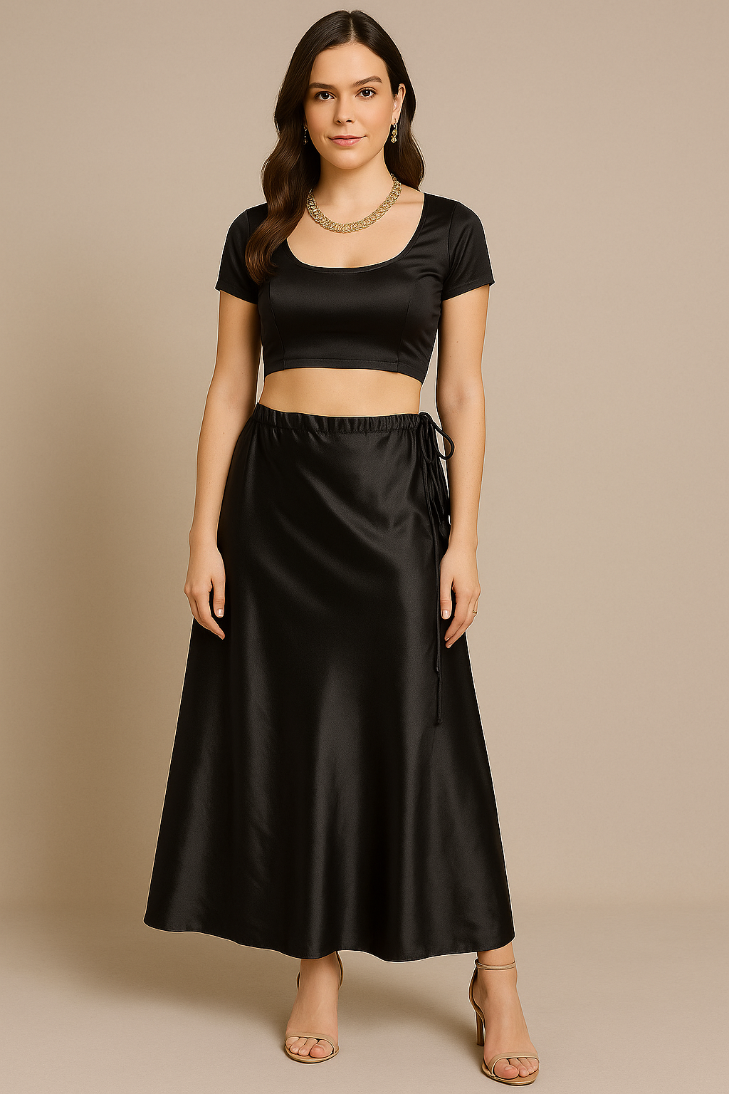 Black  satin Sari saree Petticoat Underskirt slip